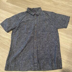 Patagonia Shirt Mens L Blue Hemp Organic Cotton Button Short Sleeve Casual